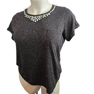 Torrid Womens Black Fleck Jewel Embellished Neckline T-Shirt Plus Size 2 JJ4062
